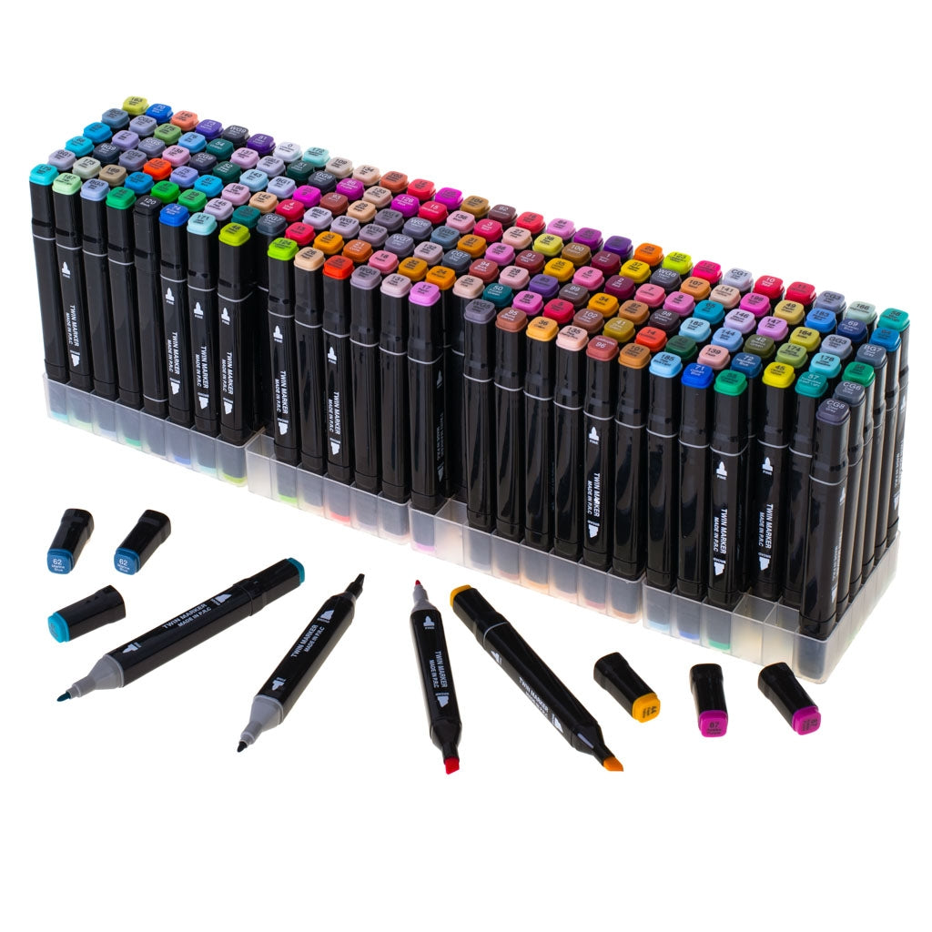 168 spalvų dvipusiai markeriai su stovu ir patogiu dėklu