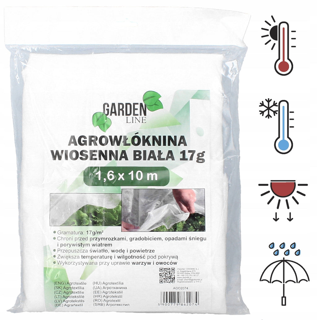 Agroplėvelė 1,6 x 10 m pavasarinė balta 17 g/m²