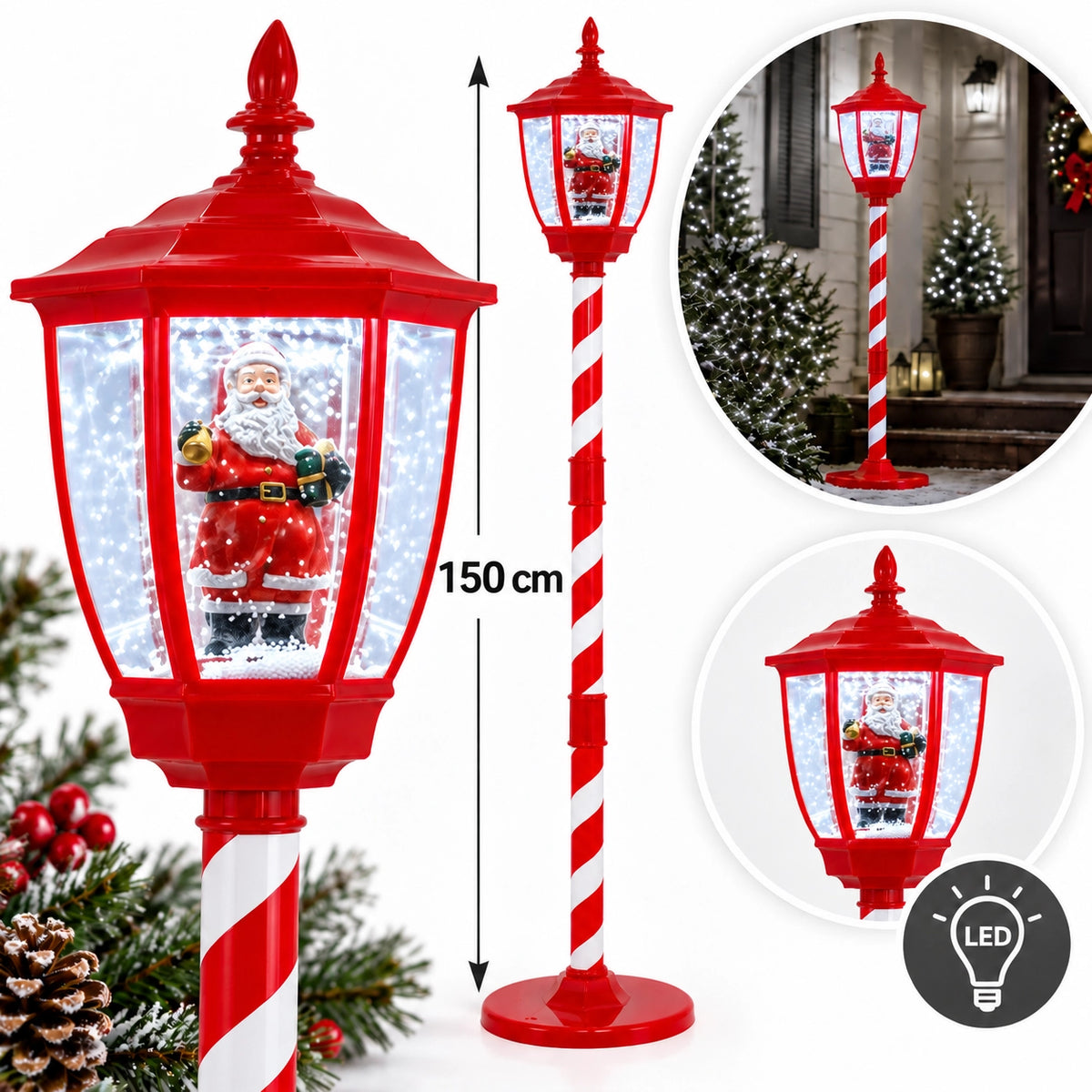 Kalėdinis LED žibintas su Kalėdų Seneliu, 150 cm