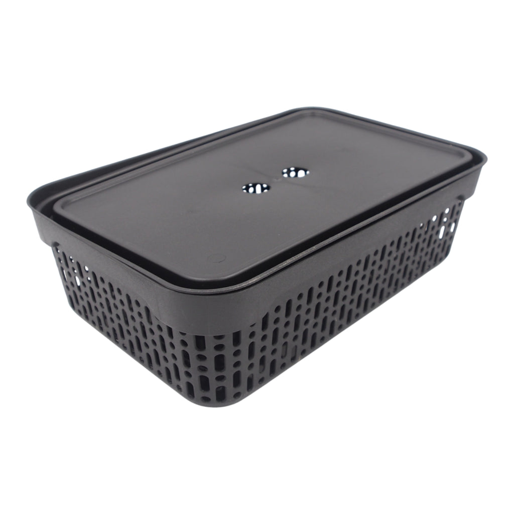 Plastikinė dėžė su dangčiu 40×30×13 cm JUODA