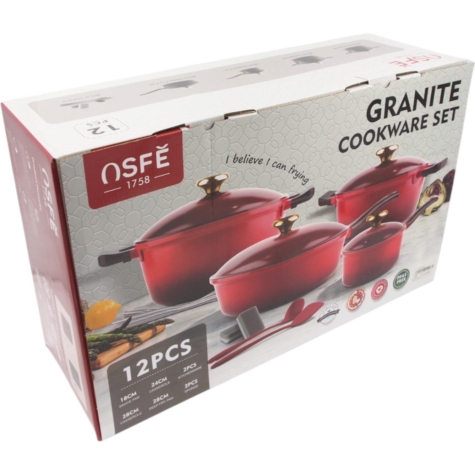 OSFE 12 dalių žalios spalvos granito puodų rinkinys