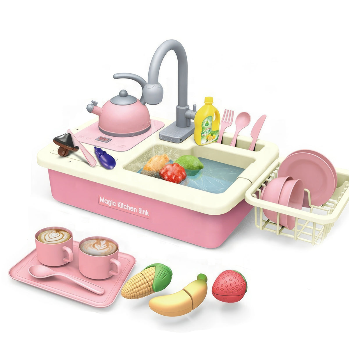 Vaikiškas virtuvės kriauklės rinkinys „Magic Kitchen Sink“ su priedais